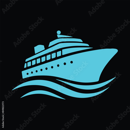 Big cruise ship clip art. Flat monochrome vector illustration