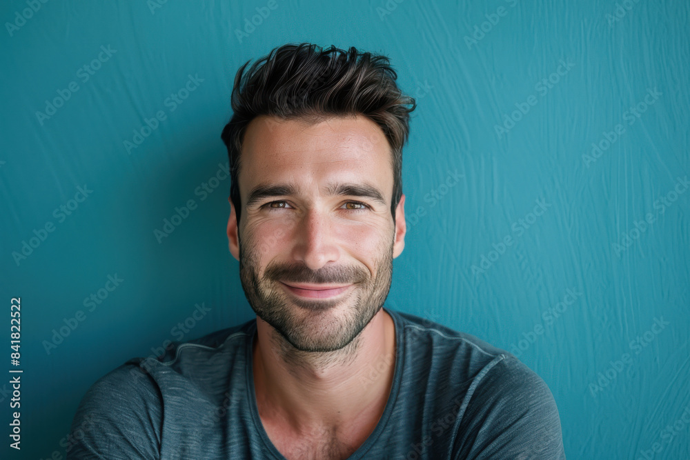 A close up portrait of a young man with a subtle smile A close up portrait of a young man with a subtle smile