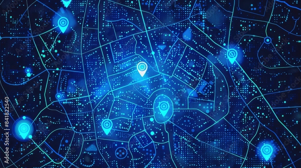Obraz premium Digital city map with GPS markers