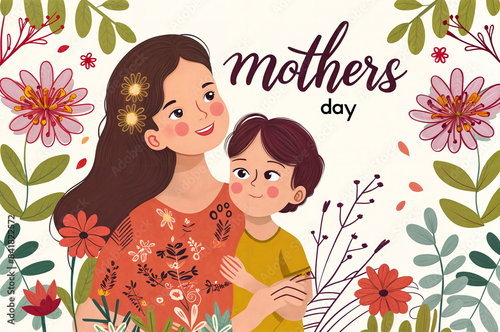 Heartwarming Illustration of a Mother and Child Celebrating Mother's Day Colorful Flowers Heartwarming Illustration of a Mother and Child Celebrating Mother's Day Colorful Flowers