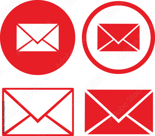 Mail icon set. red color email icon vector. E-mail icon. Envelope illustration.