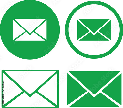 Mail icon set. green color email icon vector. E-mail icon. Envelope illustration.