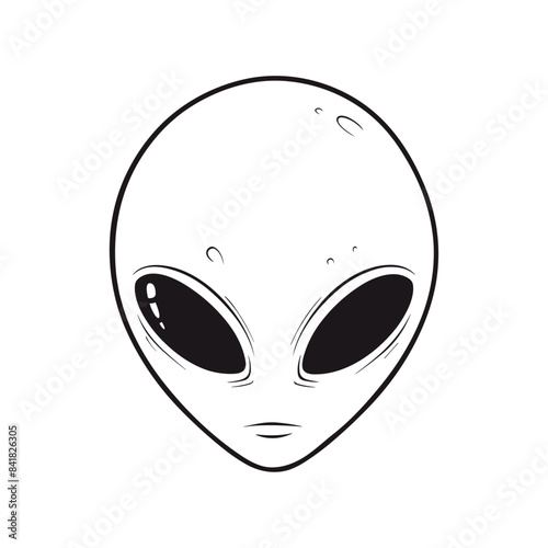 UFO alien icon black isolated on white background Vector Illustration in black. Perfect for sci-fi, space, paranormal themed designs. Vintage monochrome alien