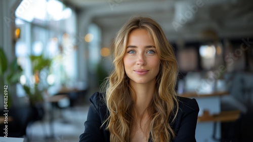 portrait of a woman or businessman sit at a table, , for discussions on business meetings, legal consultations, or high-end service environment, Generative AI