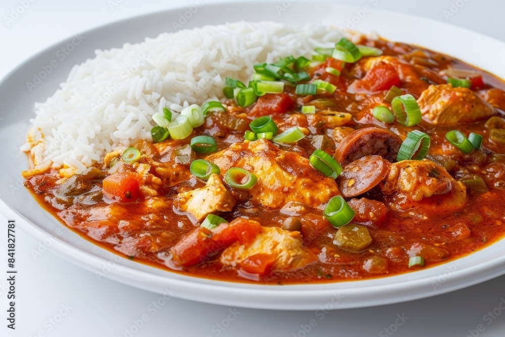 Flavorful Bang! Gumbo with Chicken, Andouille Sausage, and Okra in Elegant Bowl Flavorful Bang! Gumbo with Chicken, Andouille Sausage, and Okra in Elegant Bowl