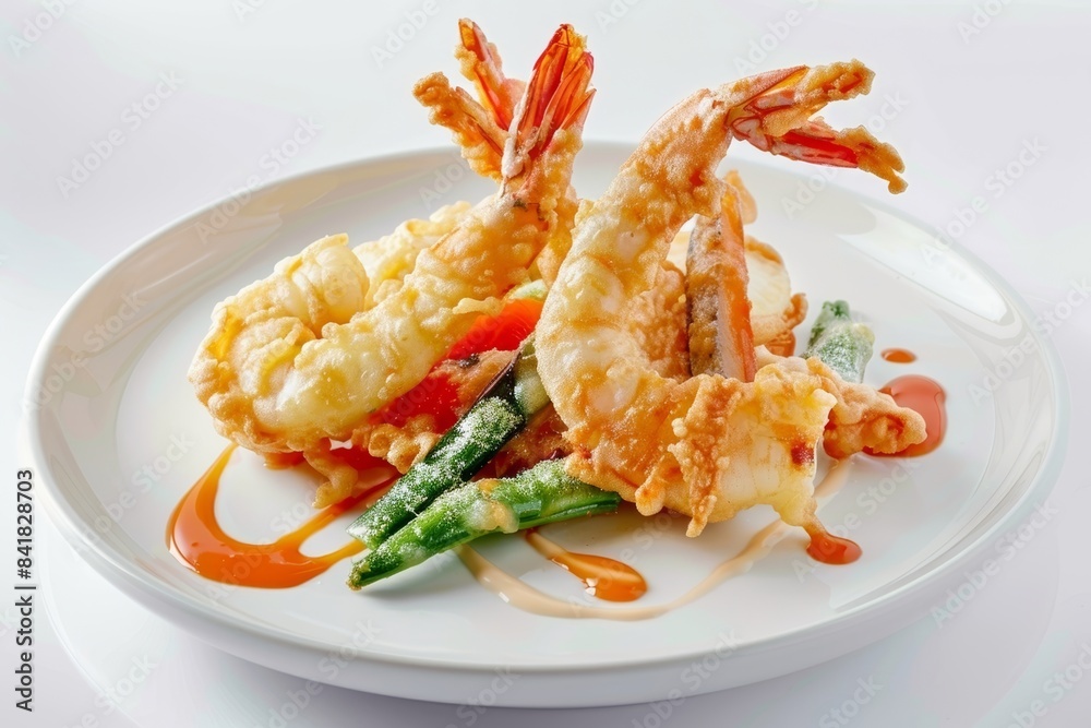 High-End Dining: Tempura Delight with Fresh Shrimp and Vegetables High-End Dining: Tempura Delight with Fresh Shrimp and Vegetables