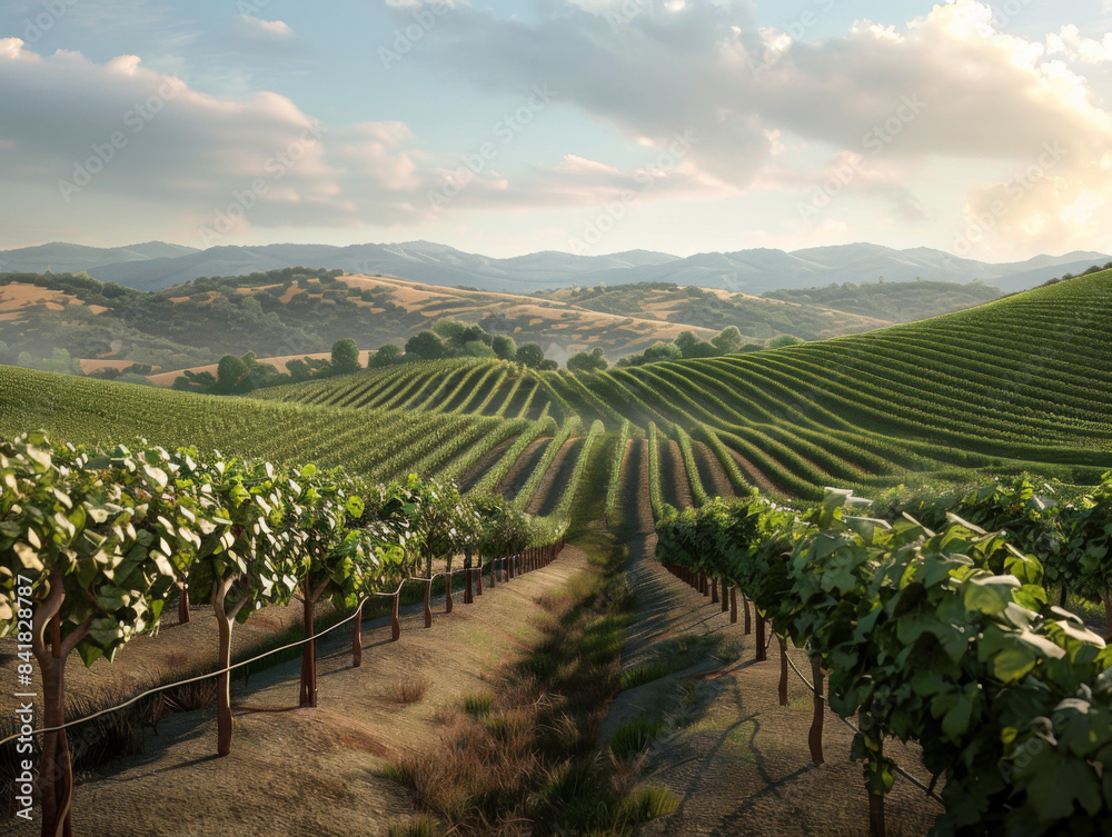 Fototapeta premium Vineyards on Rolling Hills, Generative AI Illustration