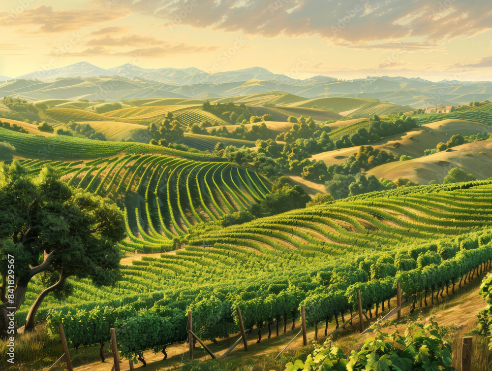 Vineyards on Rolling Hills, Generative AI Illustration Vineyards on Rolling Hills, Generative AI Illustration
