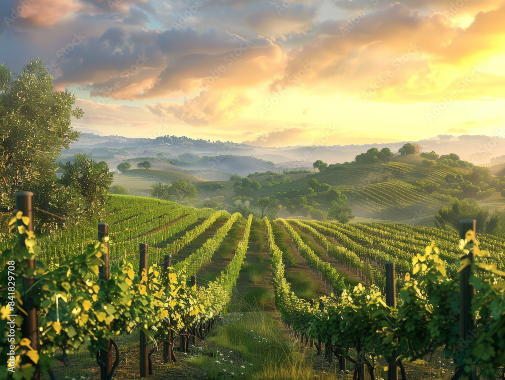 Fototapeta premium Vineyards on Rolling Hills, Generative AI Illustration