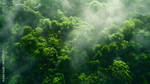 Misty Lush Green Forest Landscape with Vibrant Foliage and Serene Atmosphere