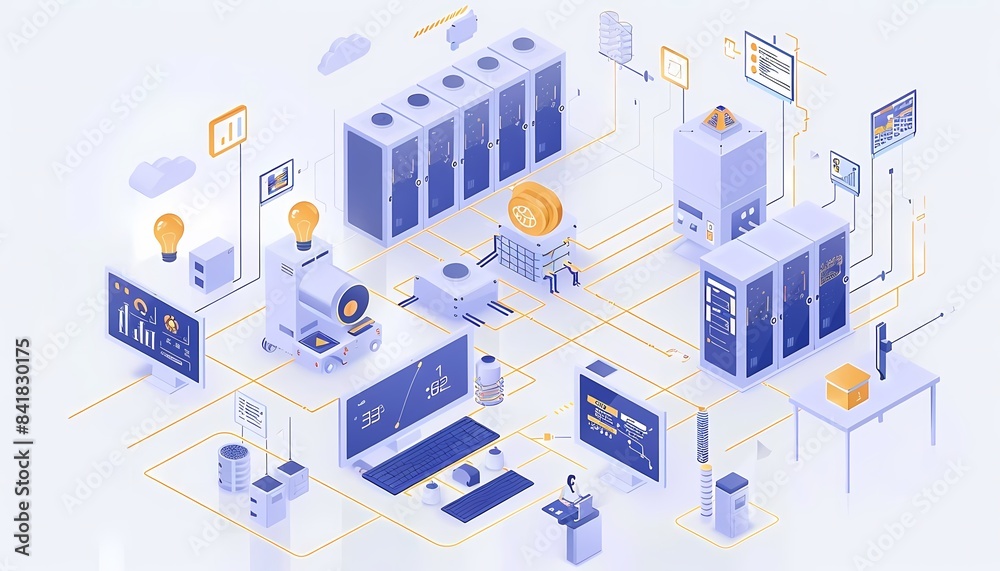Flat design manufacturing technology with cloudbased ERP system, production planning, and resource management Flat design manufacturing technology with cloudbased ERP system, production planning, and resource management
