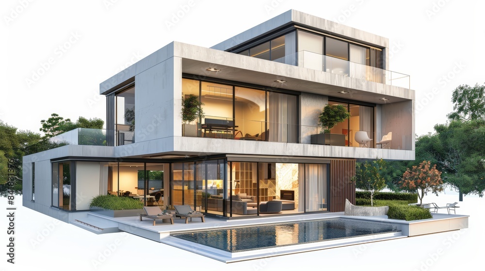 3d rendering of modern house by the river at morning, house, luxury, villa, modern, architecture, building, exterior, residential, property, designer 3d rendering of modern house by the river at morning, house, luxury, villa, modern, architecture, building, exterior, residential, property, designer