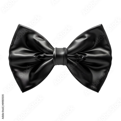 Elegant black bow tie isolated on white background. Perfect for formal attire, weddings, and special events. High-quality silk texture. photo