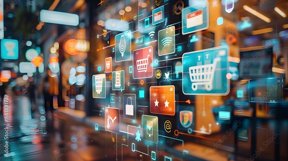 © YASIR  - Retail marketing channels, E-commerce shopping concept. Smart retail technology and omni channel, online retail shopping and omni digital app.