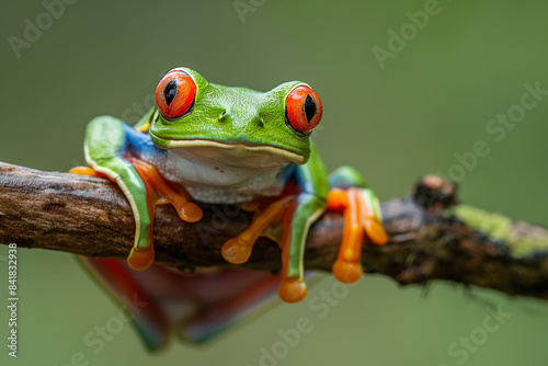 Red-eyed tree frog sitting on a branch 