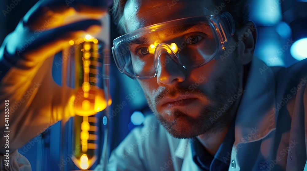 Focused Scientist Conducting Experiment in Laboratory Focused Scientist Conducting Experiment in Laboratory
