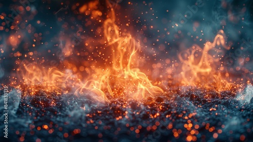Fiery Double Exposure: Ultra HD Close-Up of Smoke and Embers with Copy Space, Vivid Tones
