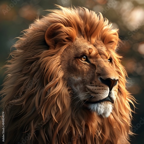 Captivating Close up Portrait of Majestic Lion with Flowing Mane in Natural Wilderness Setting
