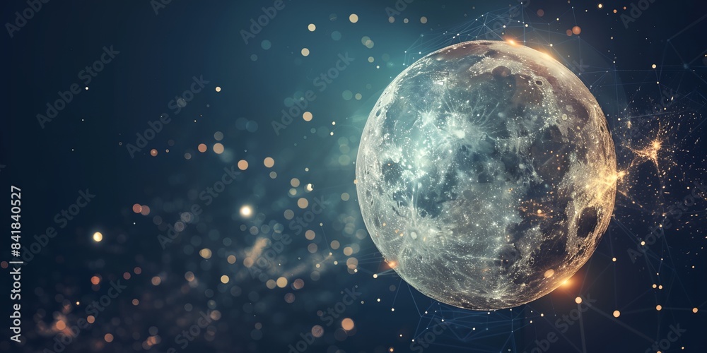 Naklejka premium a large moon with many stars around it and a blue background with