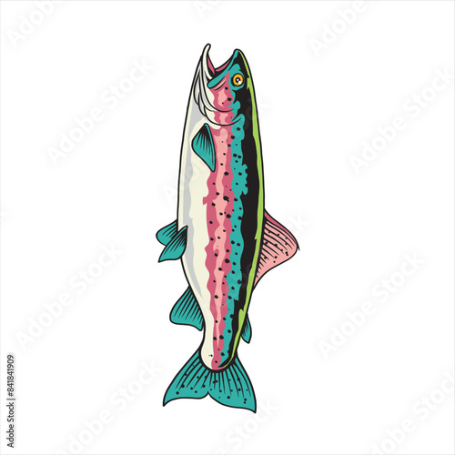 Vector Illustration of Rainbow Trout Fish with Vintage Illustration