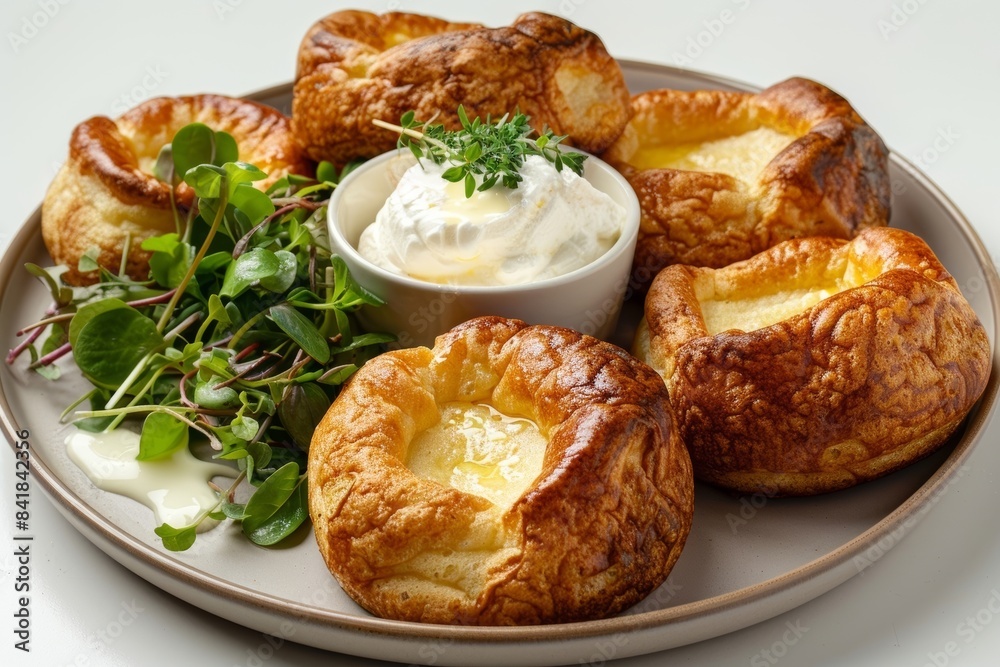 Basic Popover masterpiece with a cascade of melted butter and a delicate dollop of fresh herbs