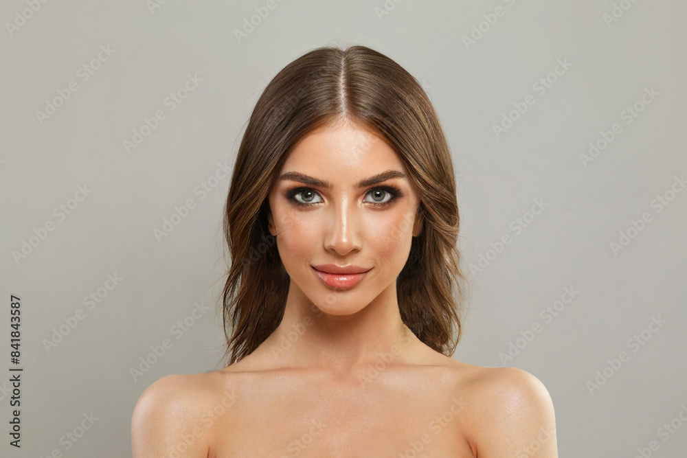 Obraz premium Glamorous model woman with natural make-up, healthy skin and long hair. Female beauty, cosmetology and skincare concept