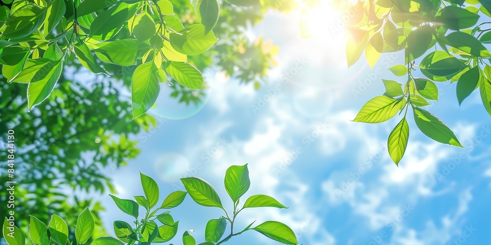 sunny day with green leaves and blue sky in the background sunny day with green leaves and blue sky in the background