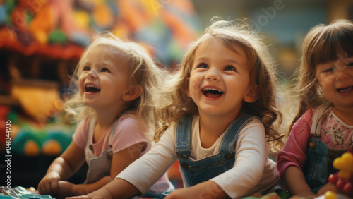 Children Engaged in Play and Learning in a Bright Classroom