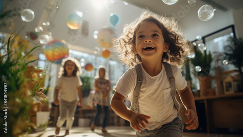 Children Engaged in Play and Learning in a Bright Classroom