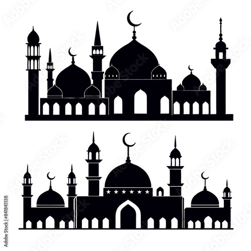 set of different silhouettes of islamic religious building
