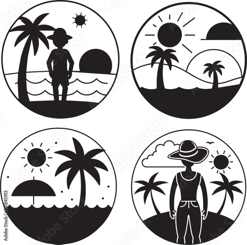 set of different summer silhouette vector illustration