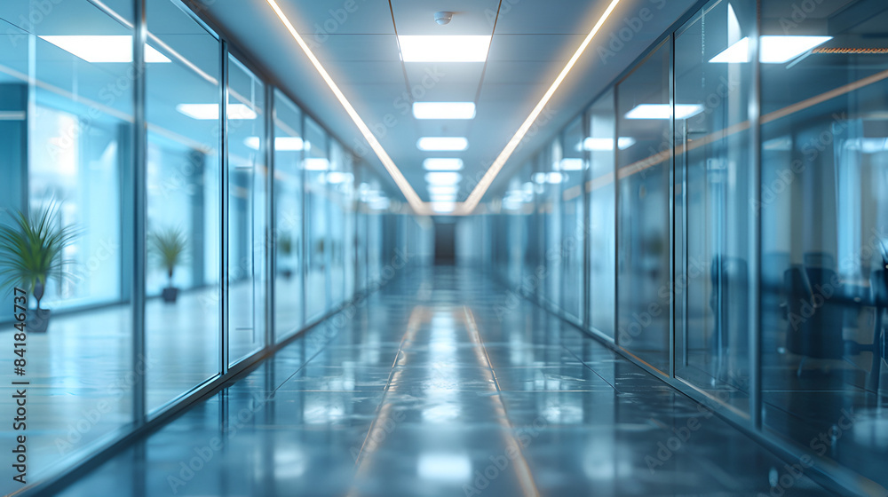 blur image background of corridor in hospital, Beautiful blurred background of a light modern office interior, Blur background, people walking at corridor, Generative Ai