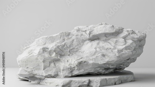 White rock on white background, minimalist still life, nature texture