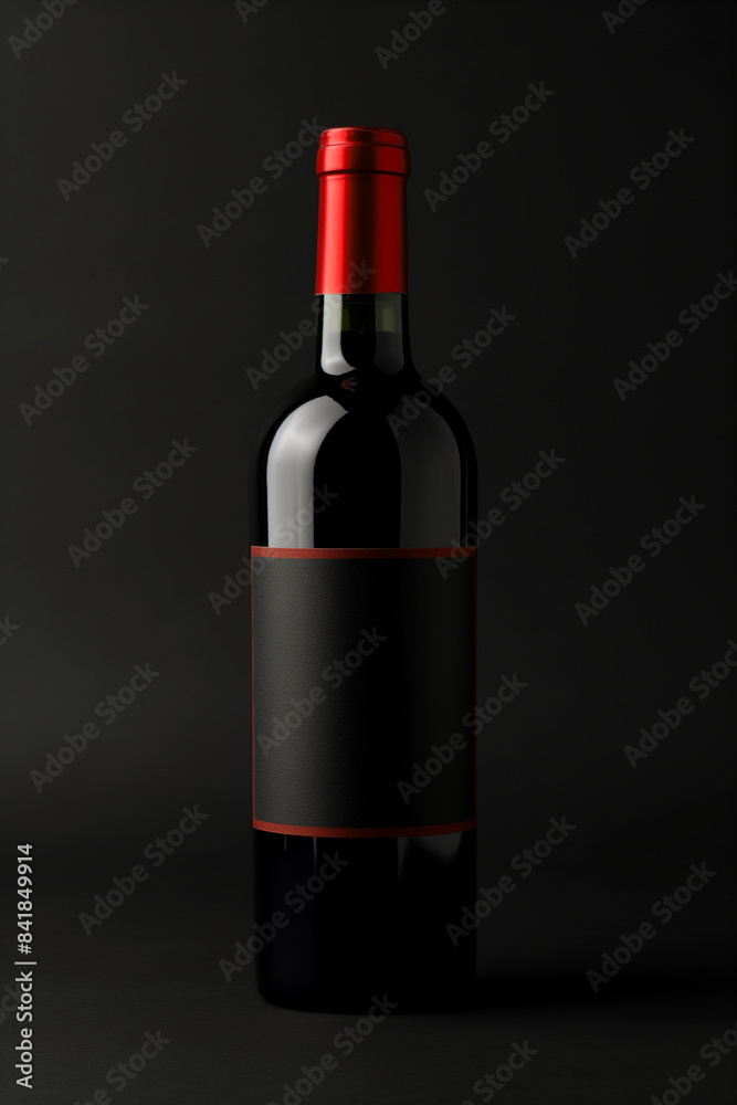 Fototapeta premium Wine bottle with red top on dark background