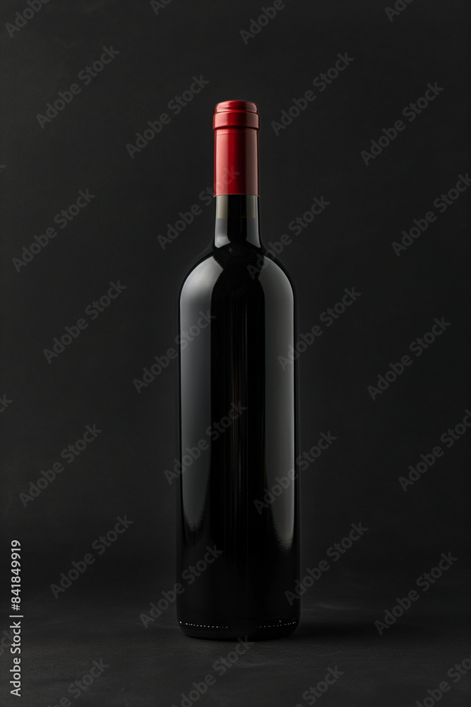 Wine bottle with red top on dark background Wine bottle with red top on dark background