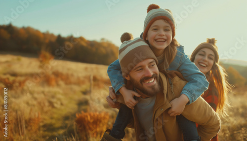 Happy family on autumn hike © GrayFrog