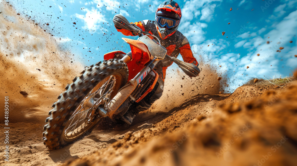 Thrilling motocross rider in action