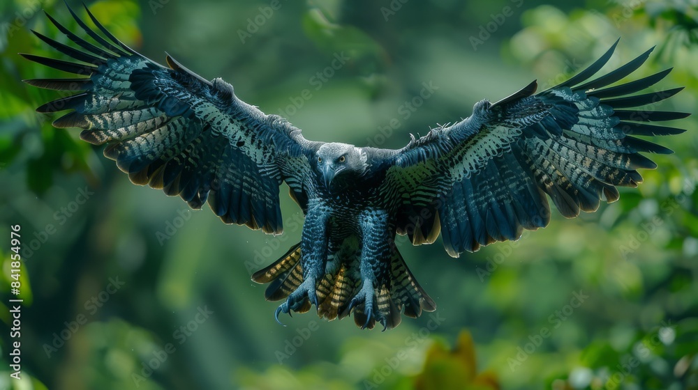 The harpy eagle, soaring high above the forest floor, scans for prey