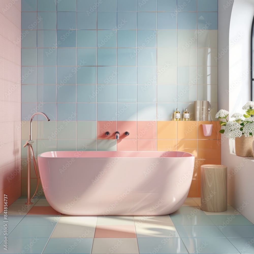 Naklejka premium bathroom with pastel tiles