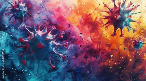 Abstract colorful illustration of viruses, representing the invisible threat of disease. photo