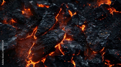 Incandescent charcoal embers with beautiful orange and reddish tones. High quality photo