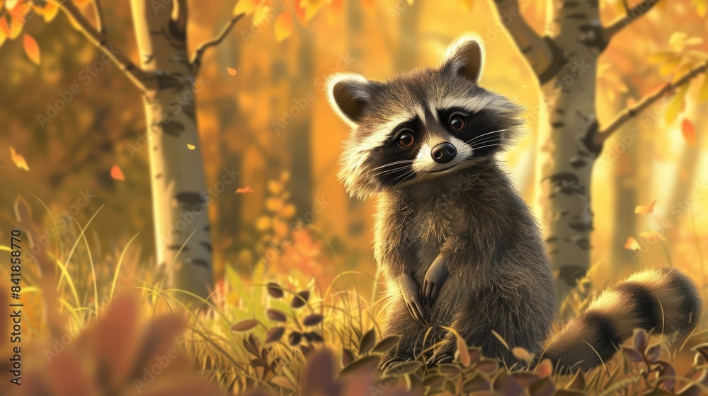 An exclusive 2d illustration showcasing a charming raccoon An exclusive 2d illustration showcasing a charming raccoon