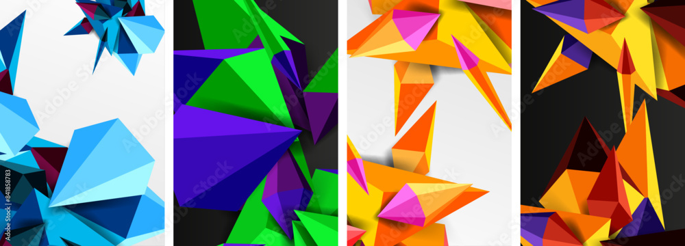 Mosaic triangles poster geometric abstract background set Mosaic triangles poster geometric abstract background set