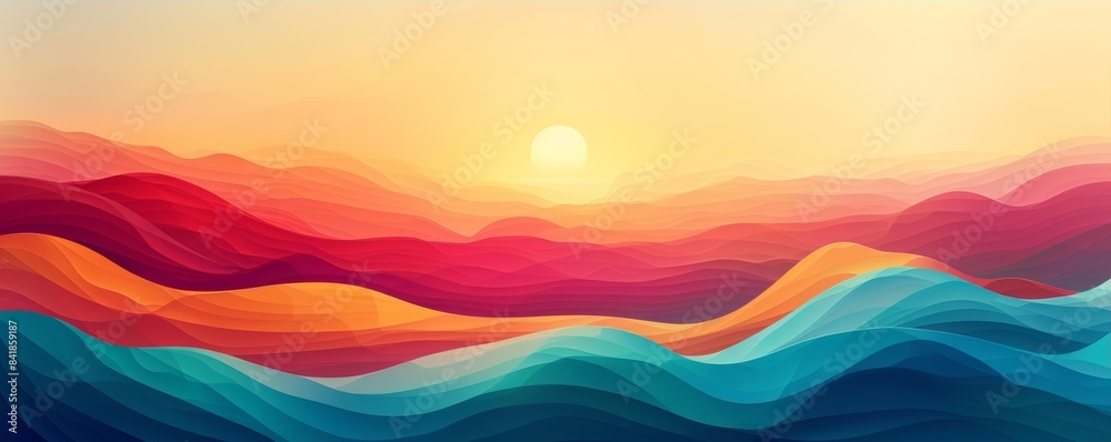 Vibrant Sunset Over Rolling Hills in Abstract Art Style Vibrant Sunset Over Rolling Hills in Abstract Art Style