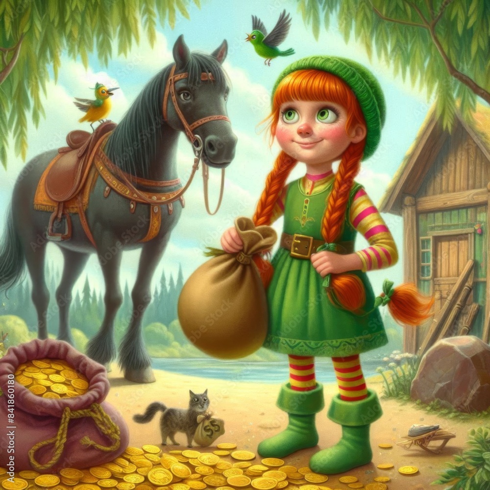Obraz premium Illustration for the fairy tale of pappy longstocking.