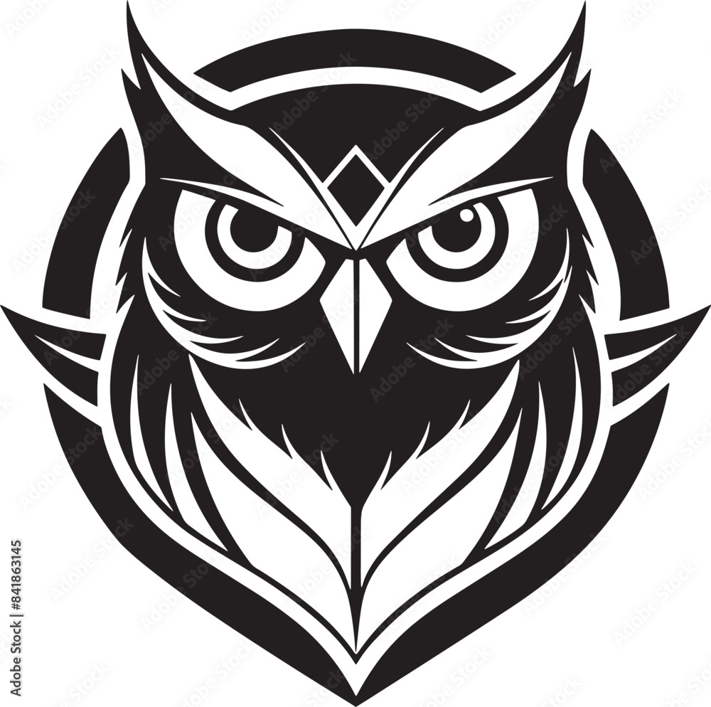head of a owl logo design illustration black and white head of a owl logo design illustration black and white