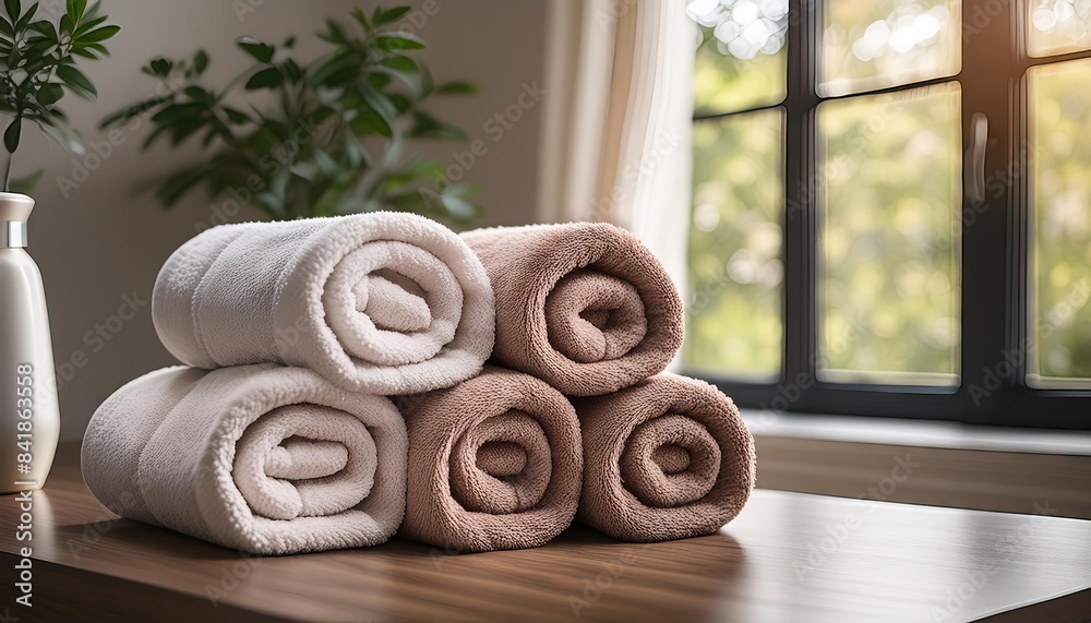 Clean terry towels in the apartment interior Clean terry towels in the apartment interior
