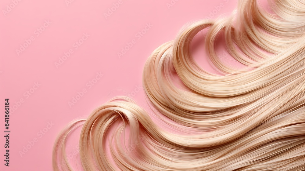 A part of blond hair top view on pink background A part of blond hair top view on pink background