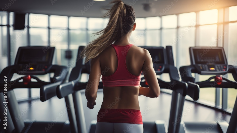 Fototapeta premium Person running on treadmill in gym