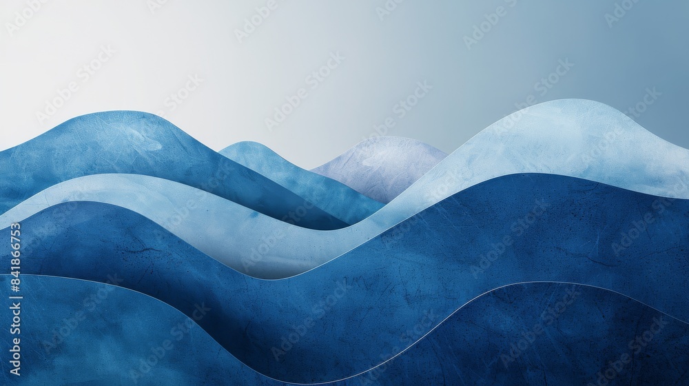 Obraz premium Abstract DNA strands in shades of Deep Blue, Northern Sky, Baby Blue, and Coffee. Minimal design with negative space, following rule of thirds.